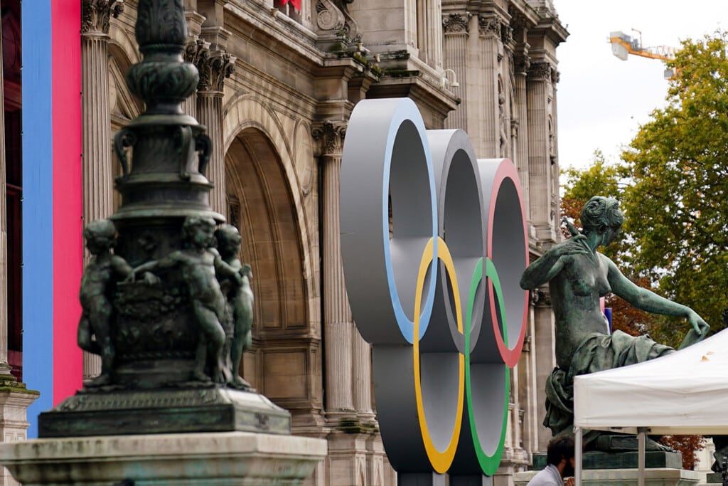 Olympic rings are on display ahead of the Paris 2024 Summer Olympic Games.
