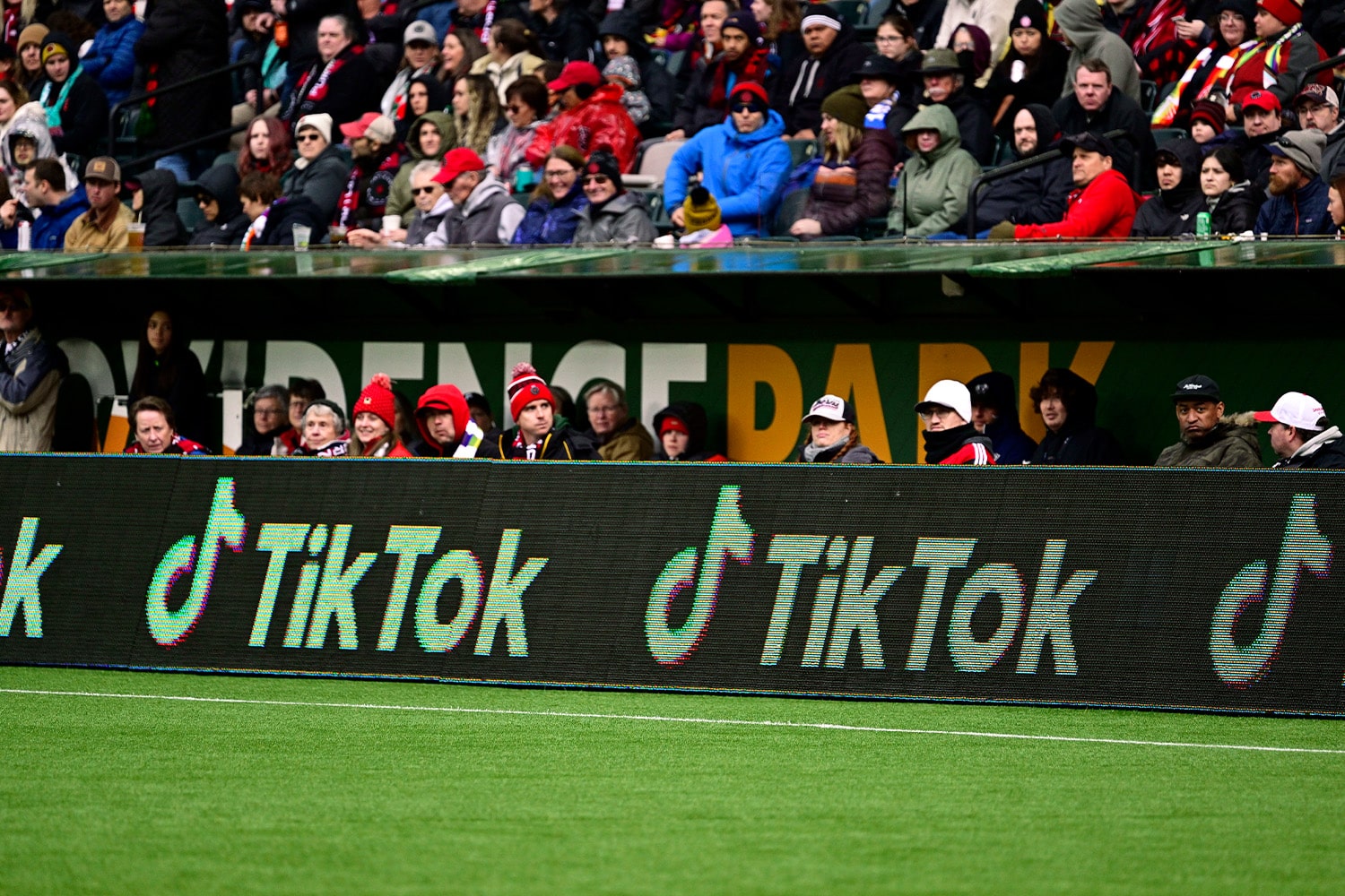 A general view of TikTok signage on the sidelines