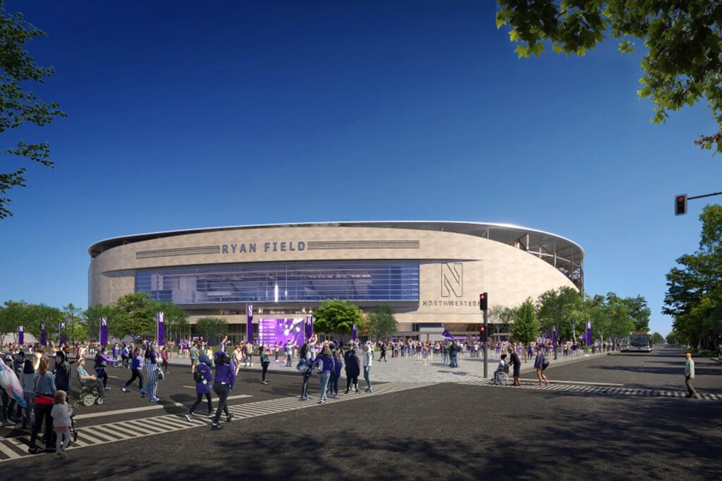 Architectural renderings of Northwestern University's proposed new stadium