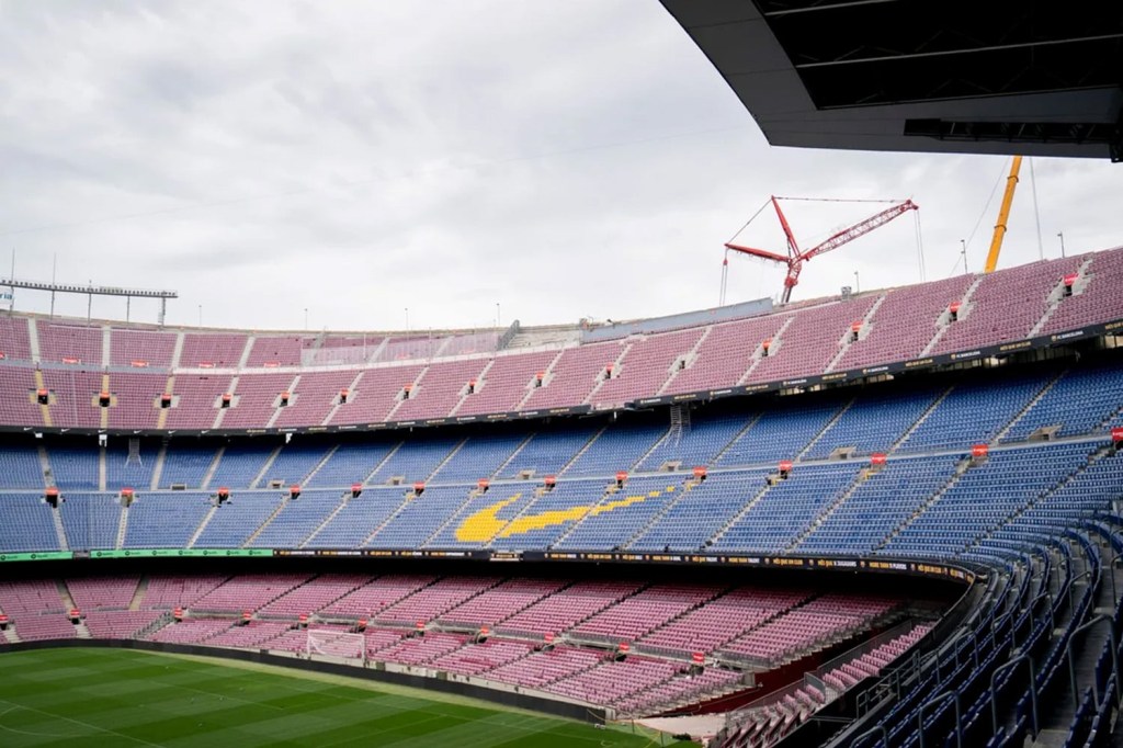 View of ongoing construction at FC Barcelona's Spotify Camp Nou stadium