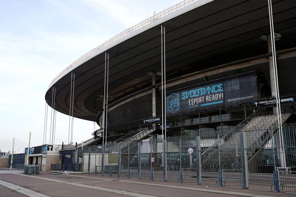 A view of the exterior of the Stade de France in Paris.