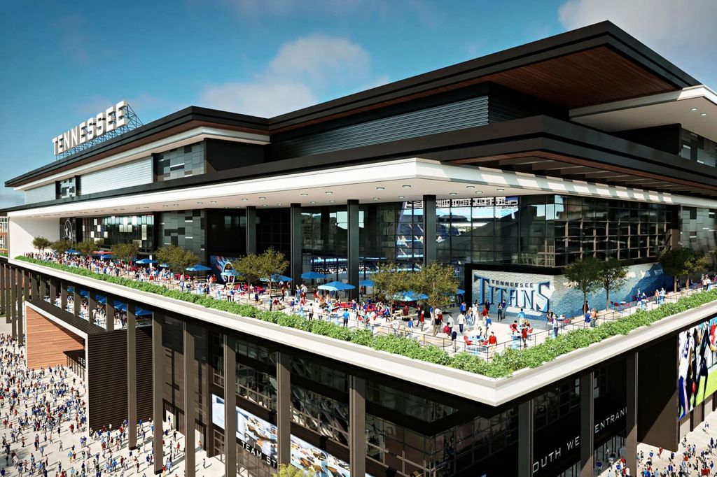 An artistic rendering of the new approved Tennessee Titans stadium in Nashville.