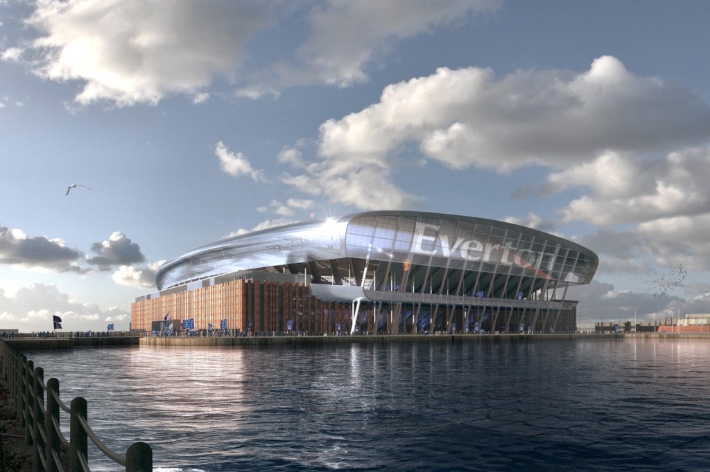 An artistic rendering of the new proposed Everton stadium in Liverpool.