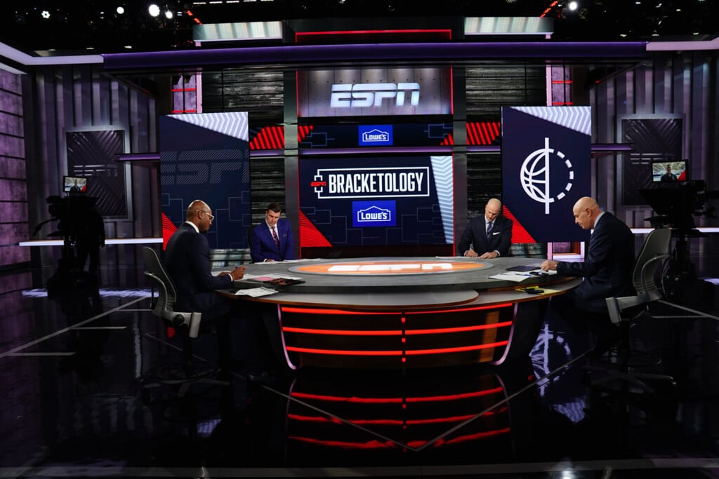 A view inside an ESPN studio where its Bracketology show is being filmed.