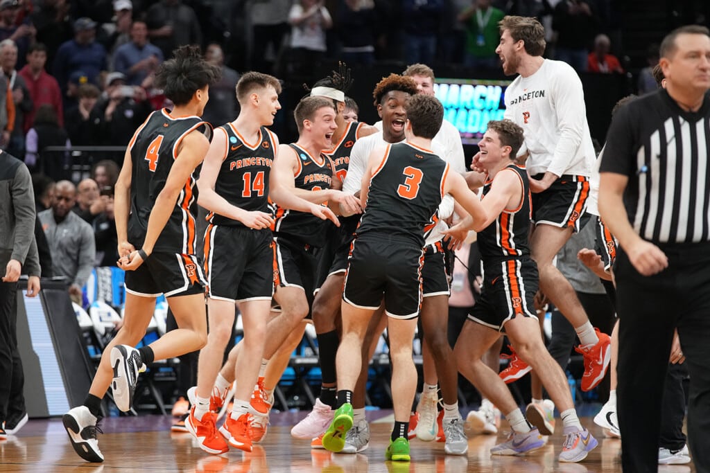 Princeton celebrates an unexpected win.