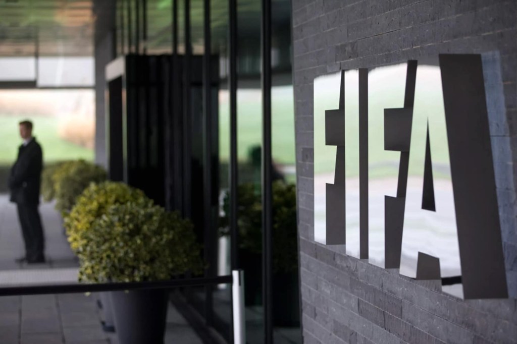A view of the FIFA logo outside their headquarters in Zurich, Switzerland.