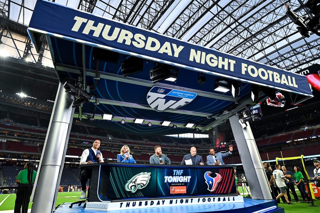 A view of the Amazon Prime Thursday Night Football pre-game stage.