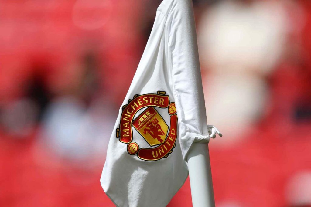 A view of a Manchester United badge on the corner flag.