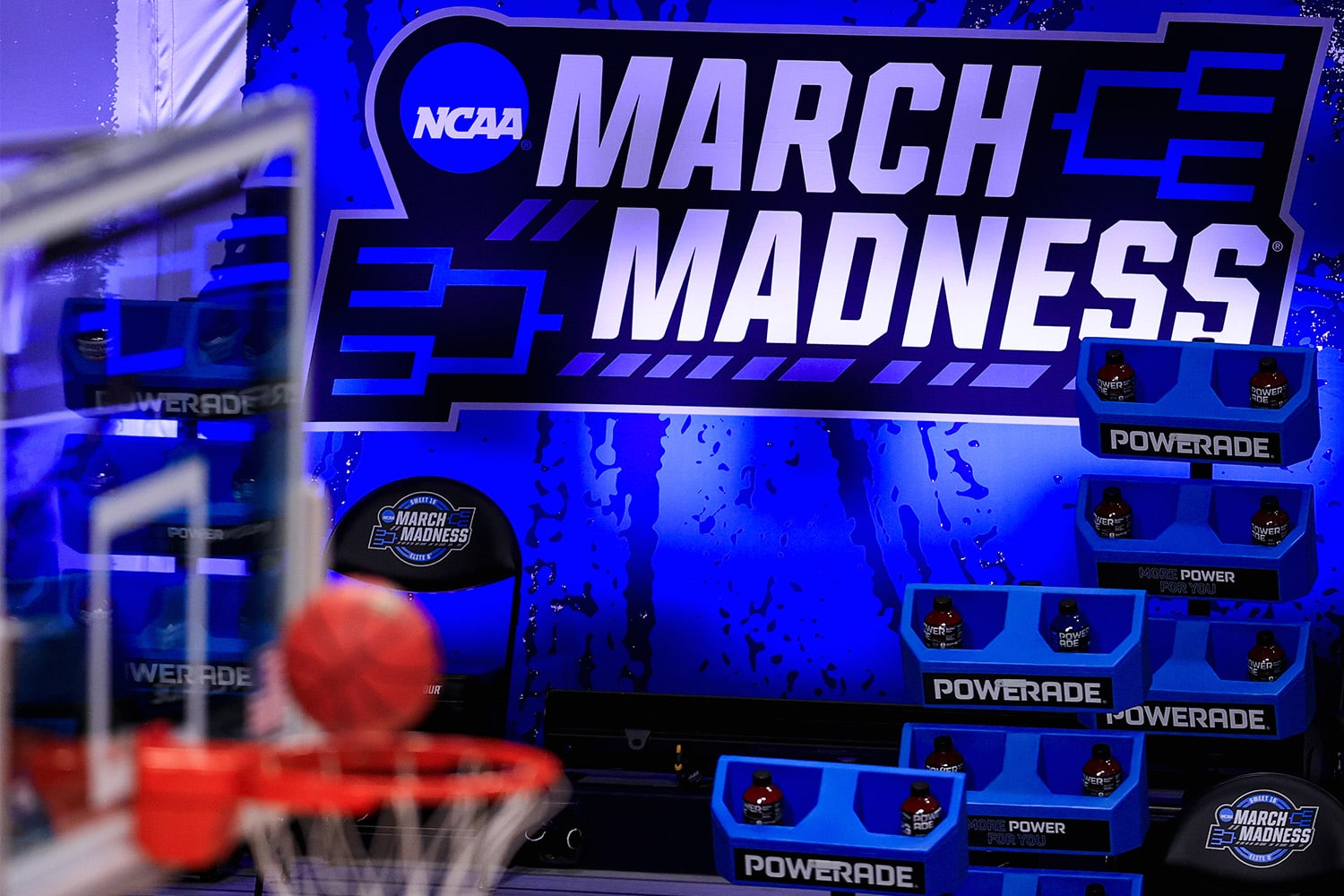 A general view of the March Madness logo before game