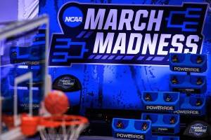 A general view of the March Madness logo before game