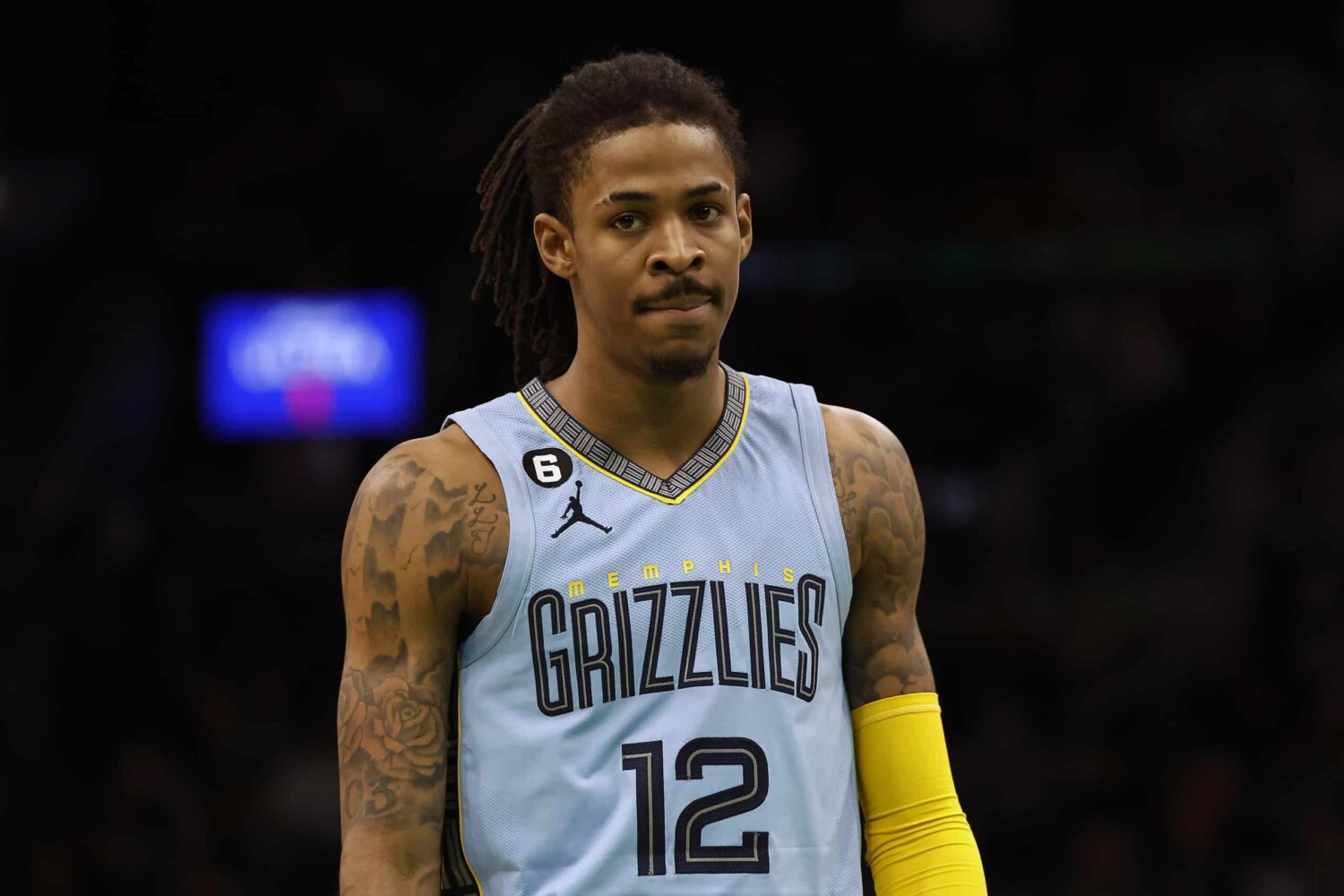 Memphis Grizzlies guard Ja Morant shows a neutral expression.