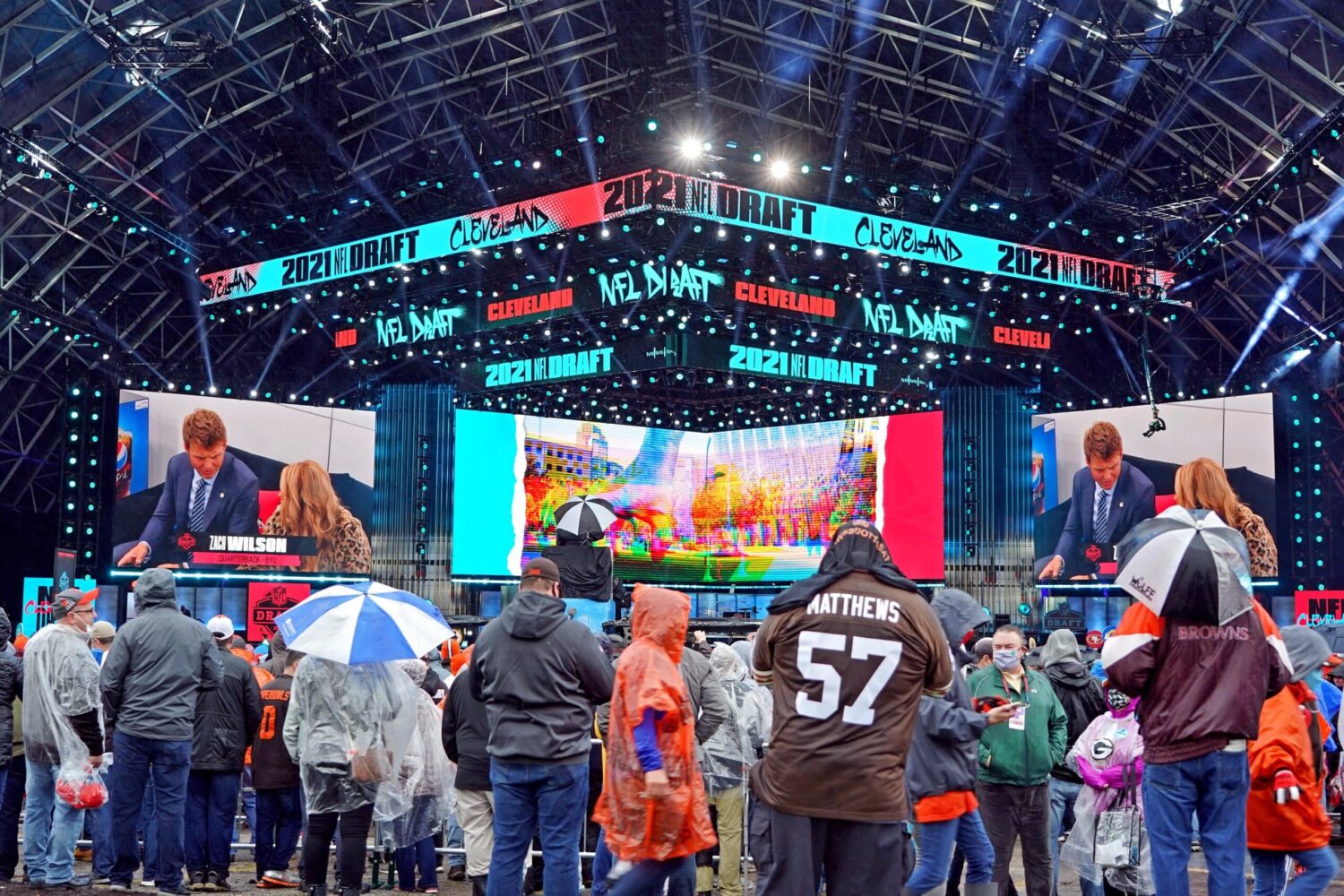 An overall view of the stage before the 2021 NFL Draft in Cleveland.