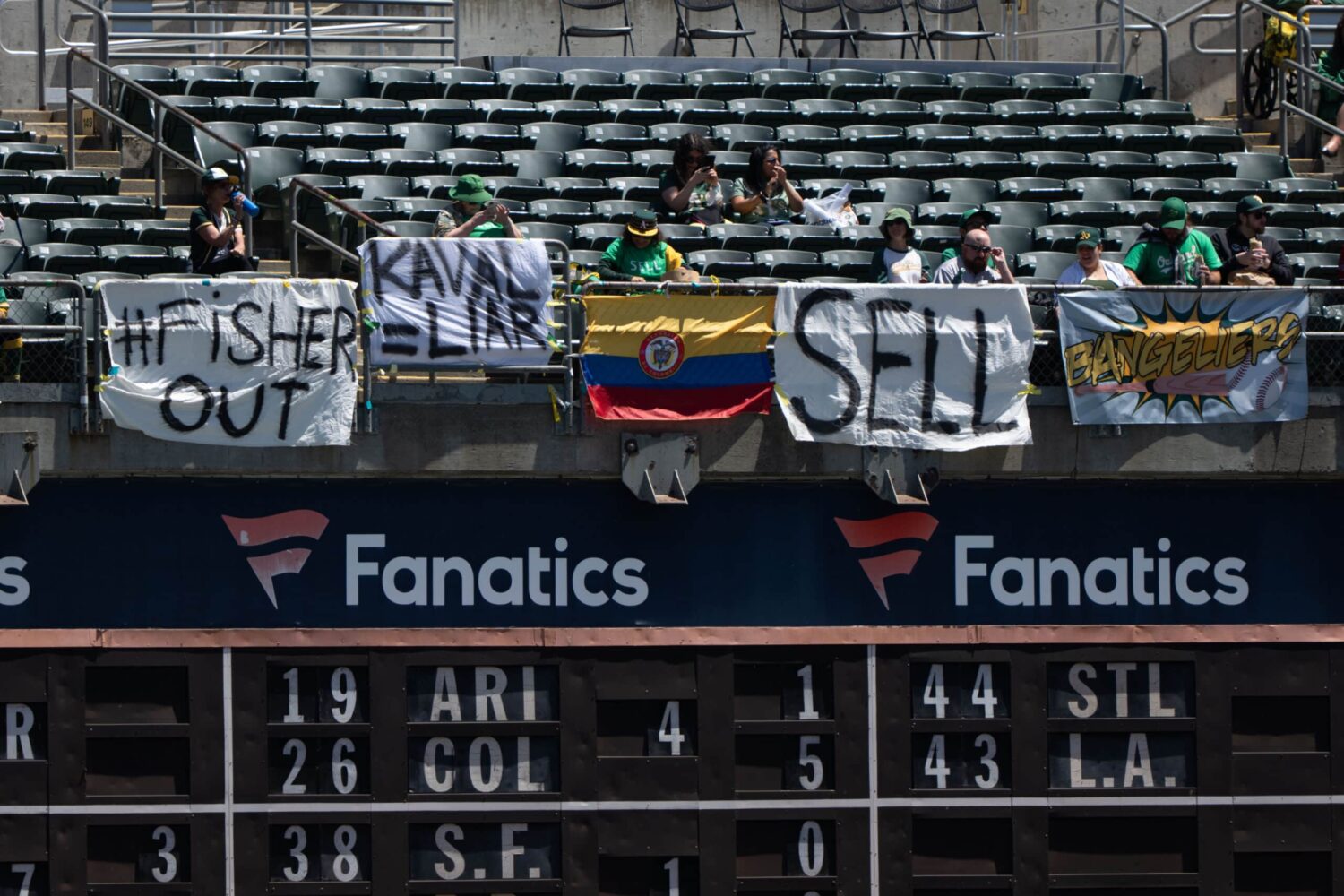 Oakland A's fans protest team leadership.