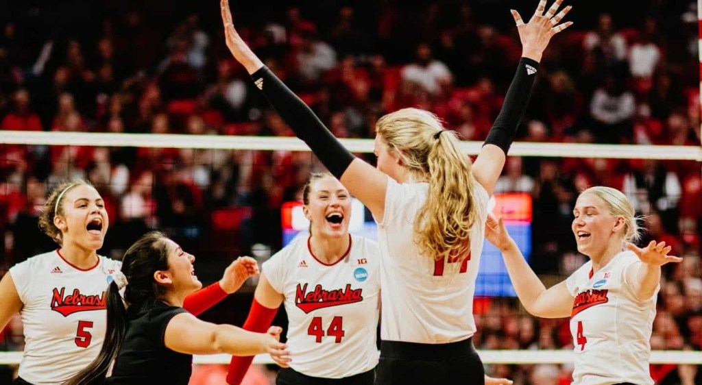 Nebraska women's volleyball celebrates.