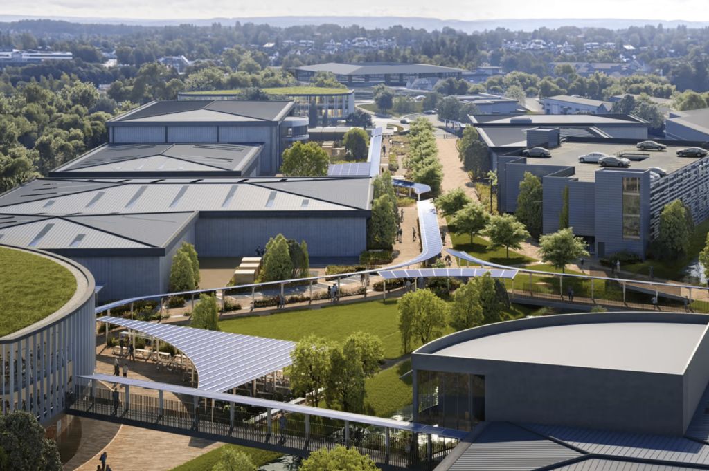 Renderings of Mercedes' Formula 1 facility in Brackley, England.