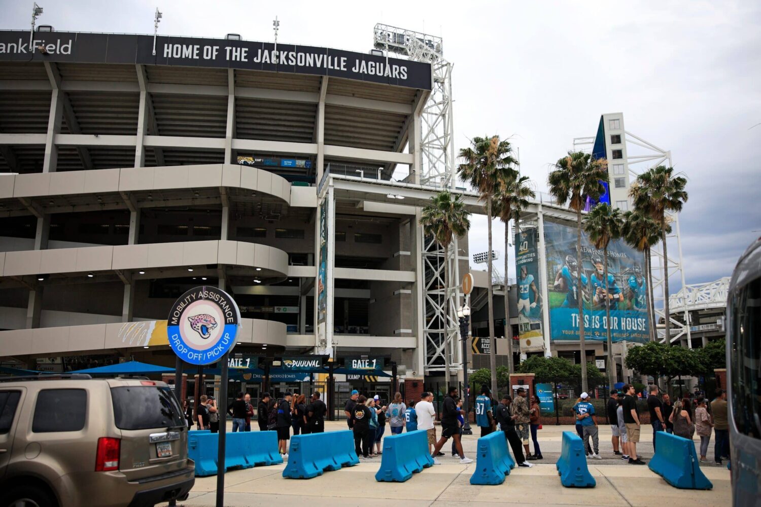 Patrons line up during an NFL Draft watch party Thursday, April 27, 2023 at TIAA Bank Field’s Daily’s Place in Jacksonville, Fla. The Jacksonville Jaguars selected, with the 27th pick, offensive tackle Anton Harrison from Oklahoma.