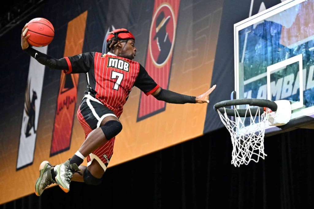 Darius Clark of Mob dunks against the Slashers during a SlamBall game at the Cox Pavilion in Las Vegas, Nevada.