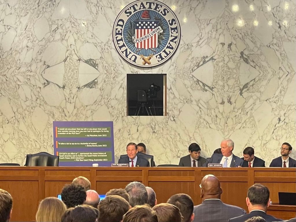 The Senate conducted a LIV Golf-PGA Tour deal hearing.
