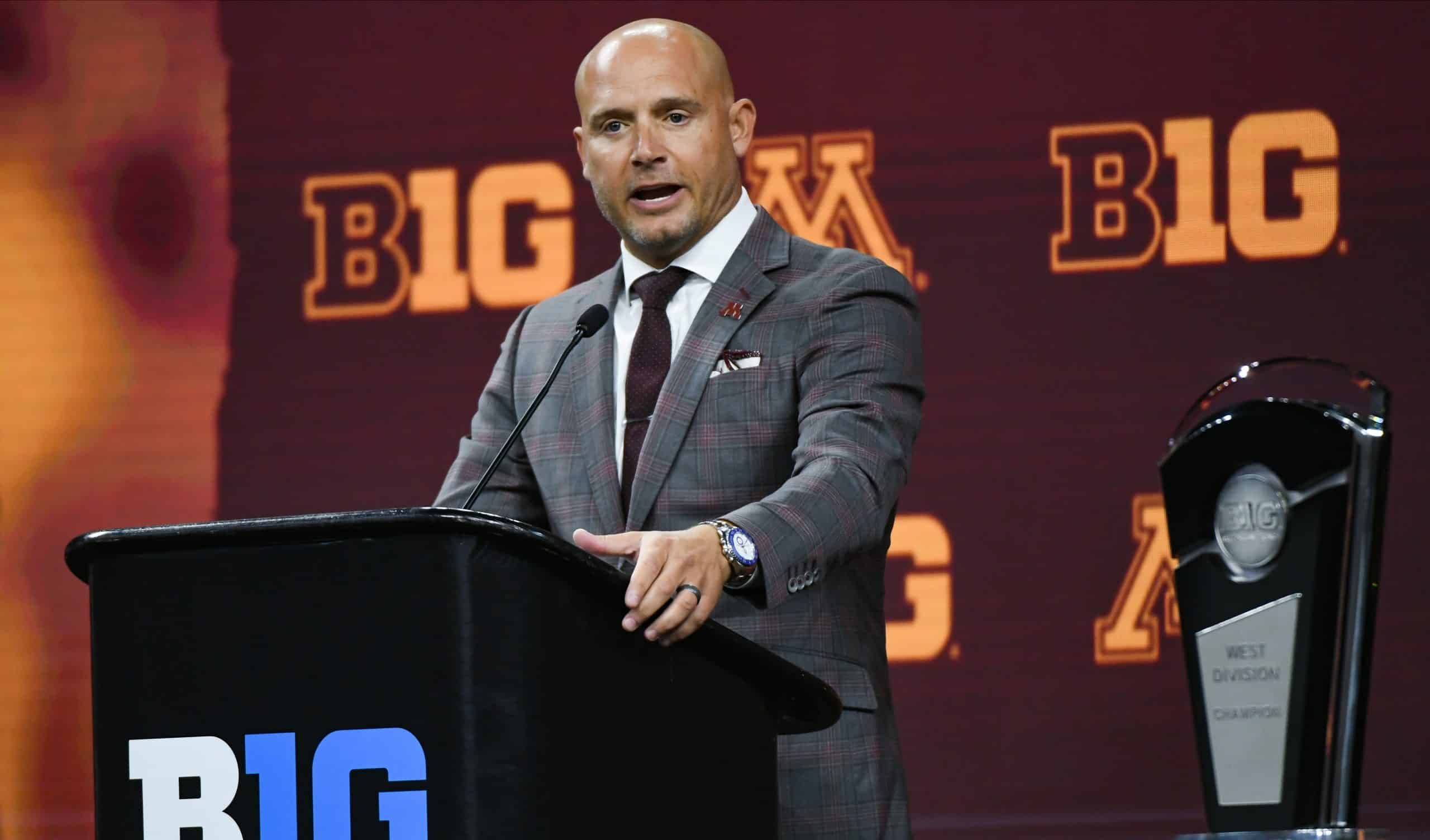 P.J. Fleck speaks at Big 10 Media Day.