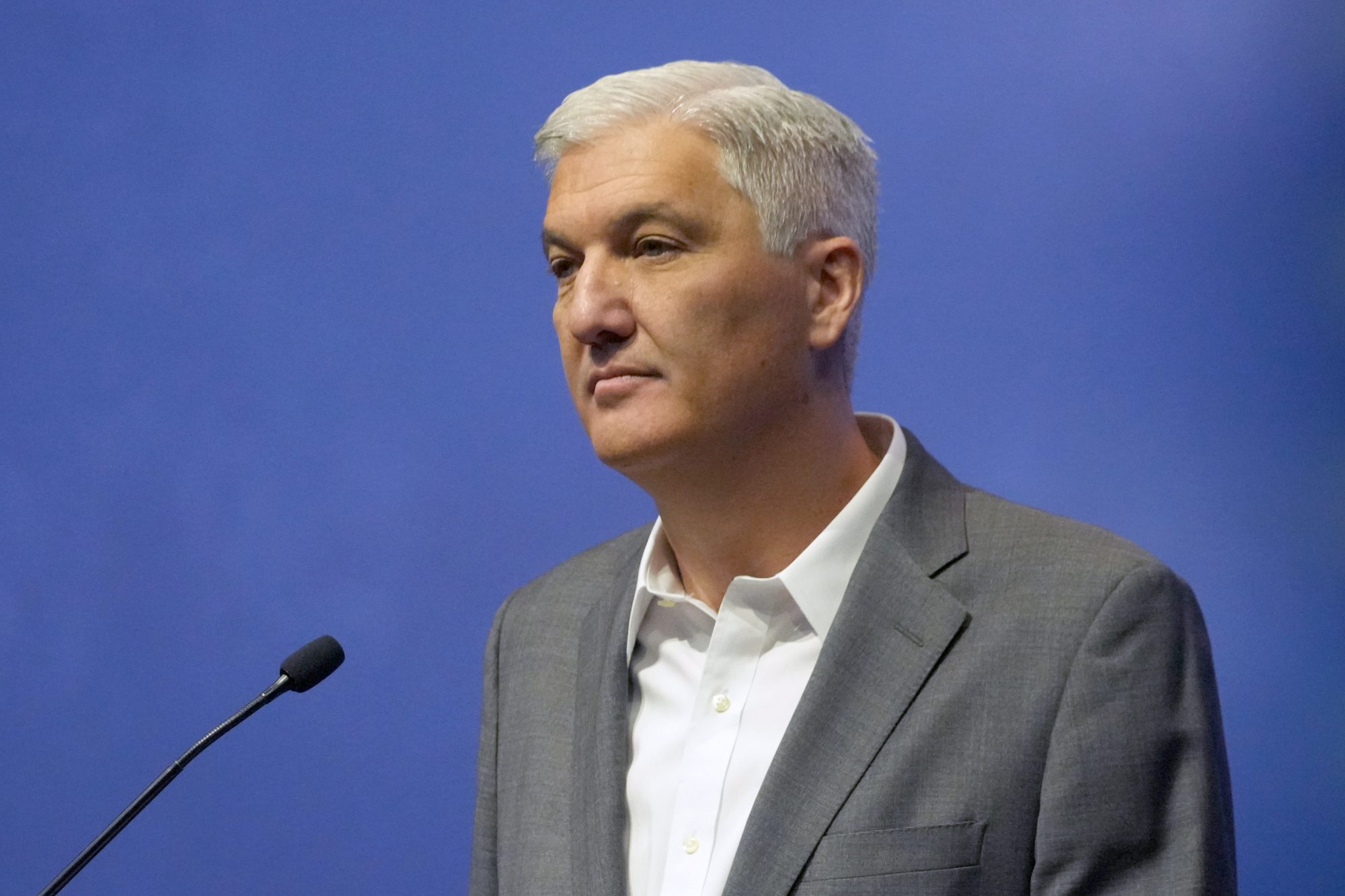 Pac-12 Commissioner George Kliavkoff speaks during Pac-12 Media Day at Resorts World Las Vegas.
