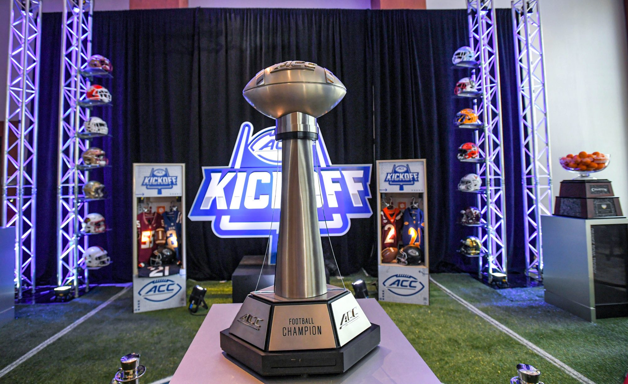 ACC Champion trophy on display during the ACC Kickoff Media Days event in downtown Charlotte, N.C. Wednesday, July 26, 2023.
