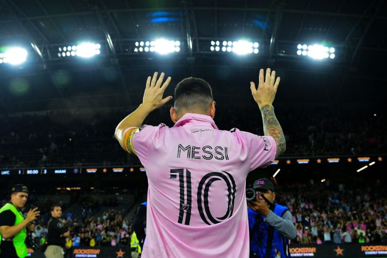 Inter Miami forward Lionel Messi following the victory against Los Angeles FC at BMO Stadium.