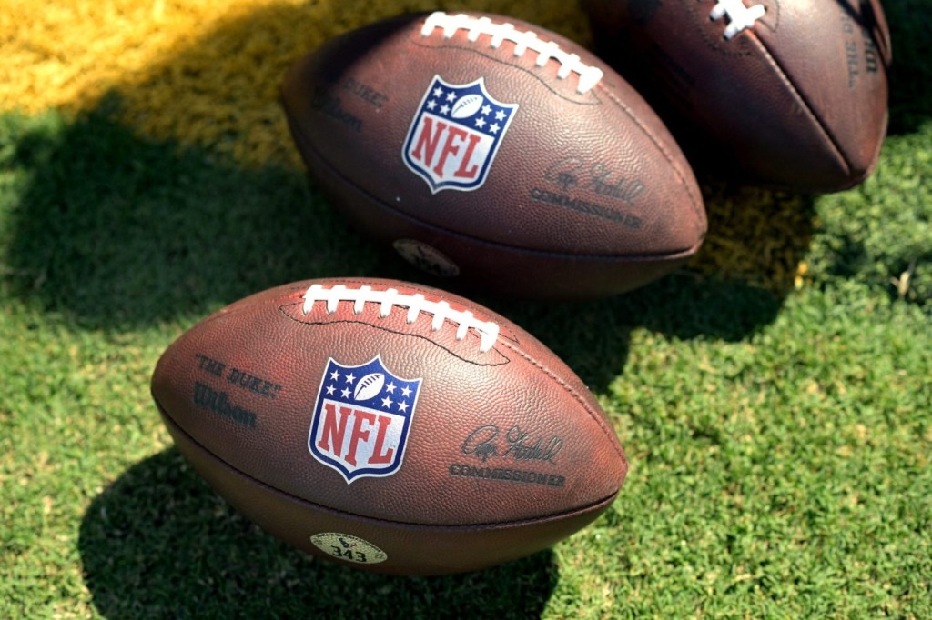 A detailed view of some NFL footballs before the Houston Texans at Jacksonville Jaguars game at EverBank Stadium.