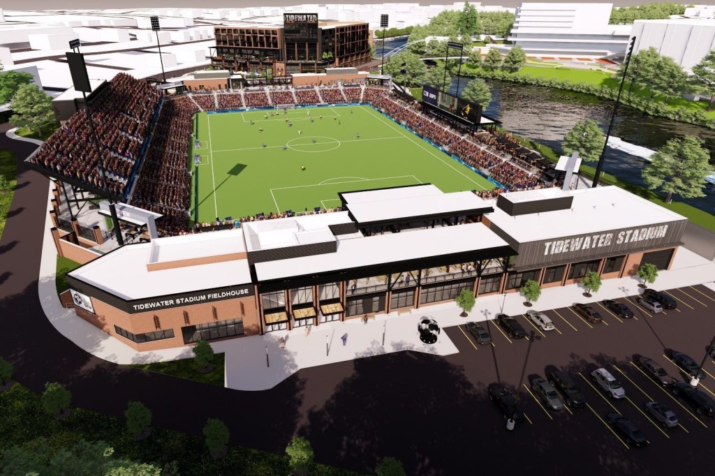 A rendering of the proposed Tidewater Stadium in Pawtucket, Rhode Island.