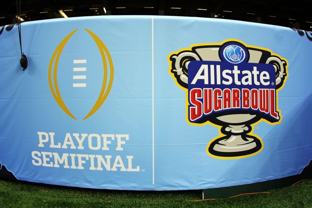 A view of the Allstate Sugar Bowl Playoff Semifinal banner before the game between Clemson and Alabama in the 2018 Sugar Bowl college football playoff semifinal game at Mercedes-Benz Superdome.