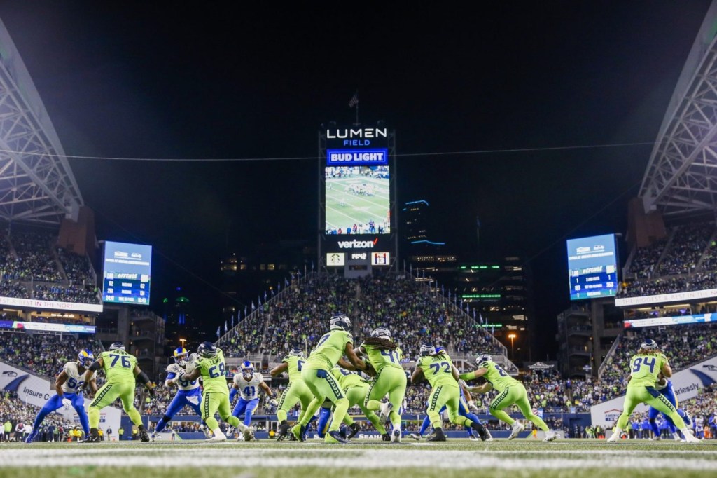 General view of Lumen Field during the fourth quarter of a game between the Seattle Seahawks and Los Angeles Rams.