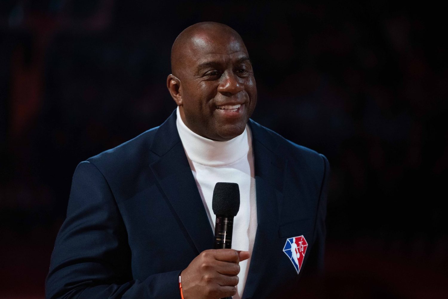 NBA great Magic Johnson before the 2022 NBA All-Star Game at Rocket Mortgage FieldHouse.