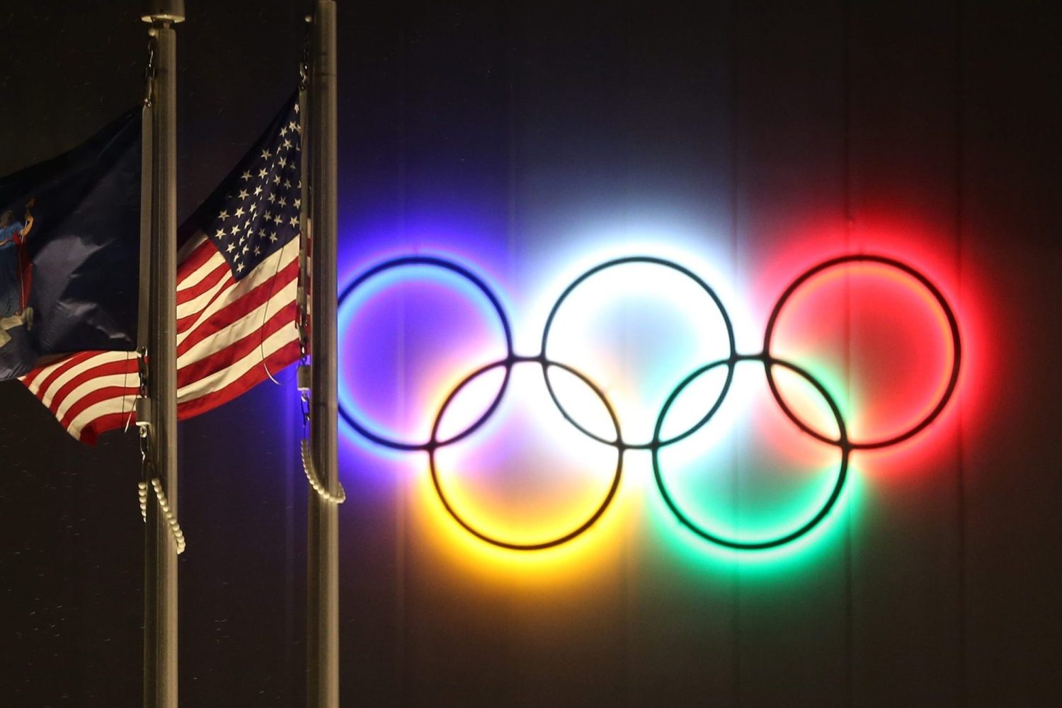 The Olympic Rings outside the Olympic Center on Main Street in Lake Placid Jan. 9, 2023.