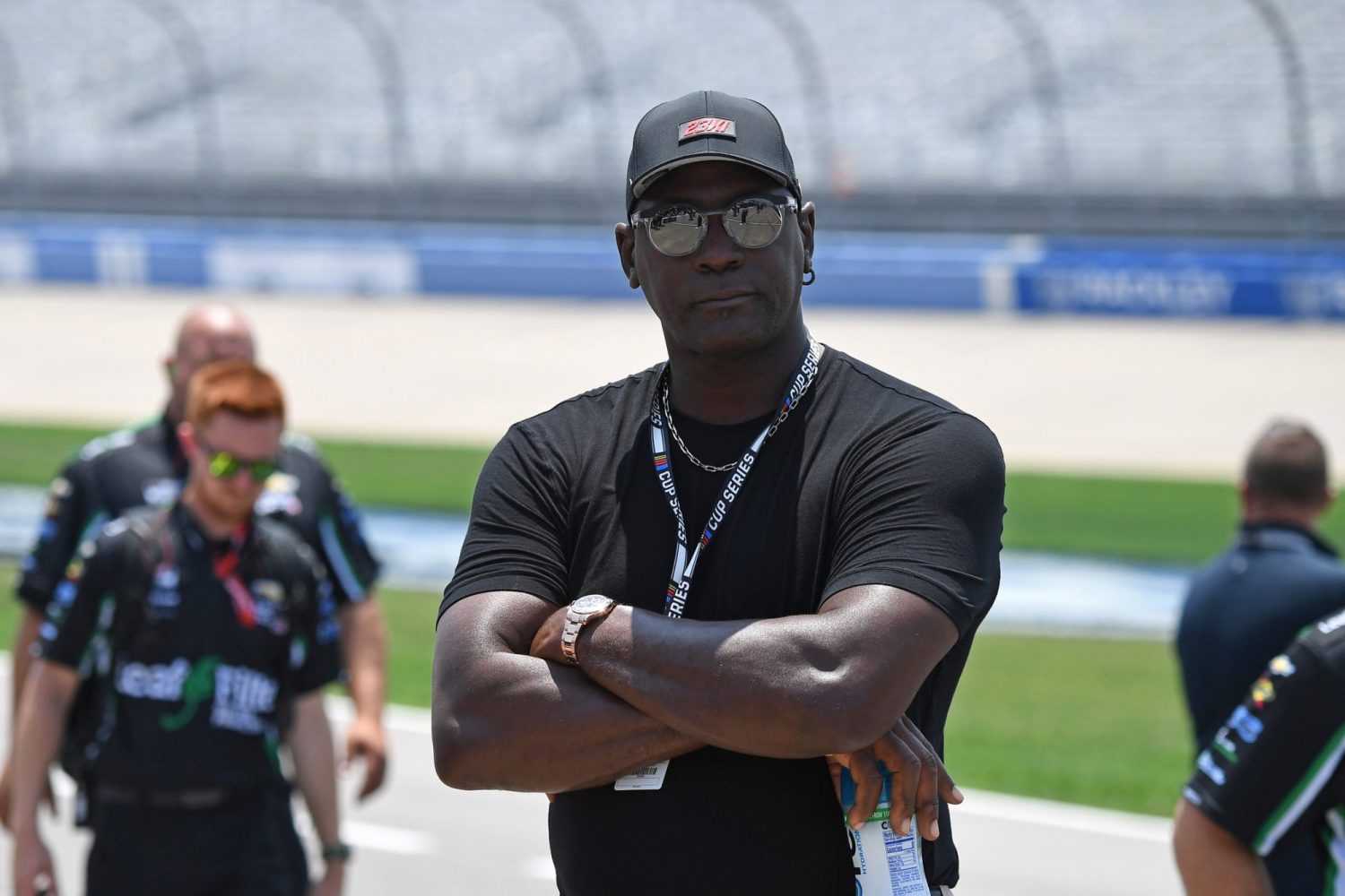 Team 23XI owner Michael Jordan looks on from pit road during qualifying before the Ally 400 at Nashville.