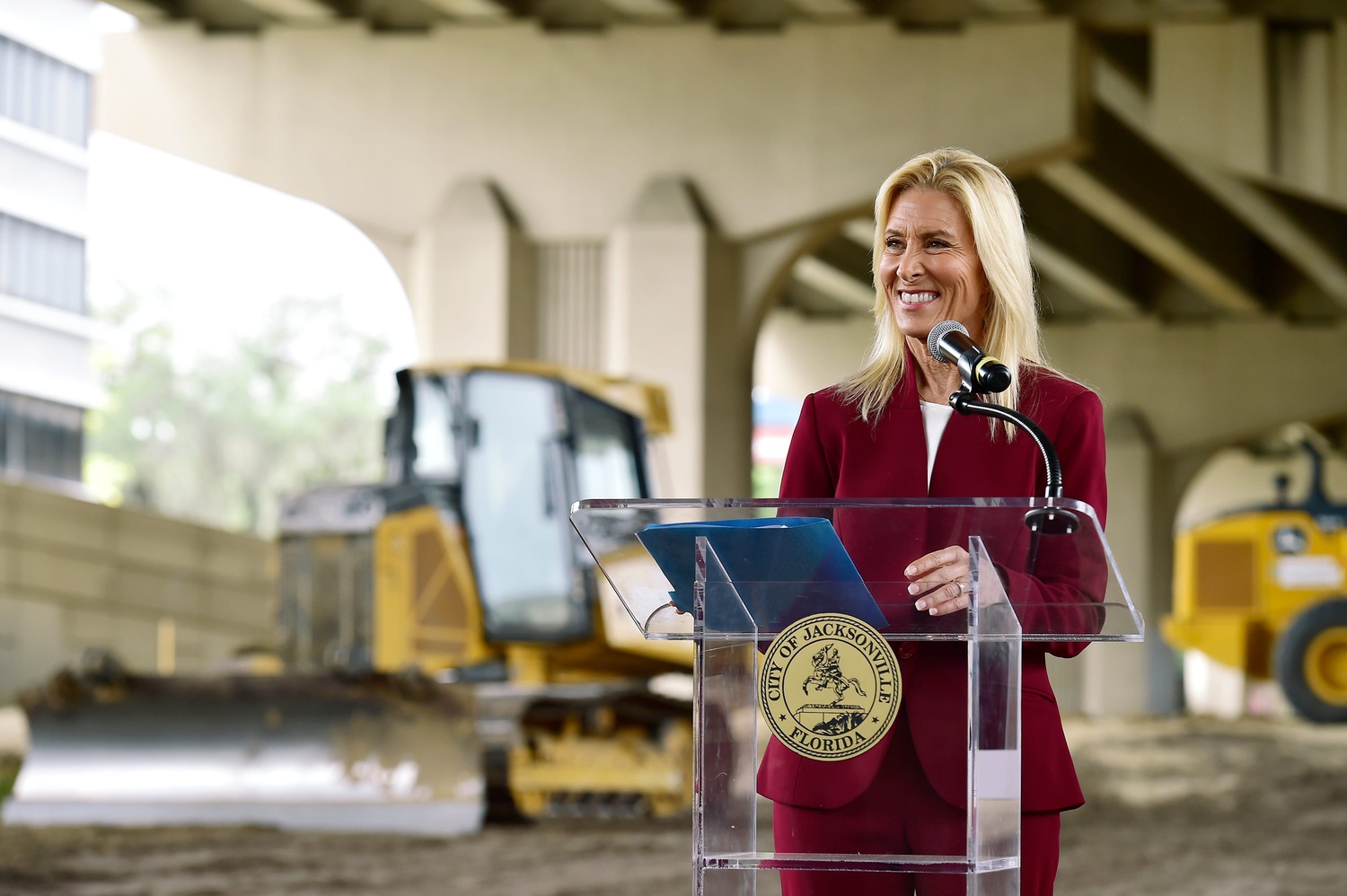 Jacksonville Mayor Donna Deegan addresses those gathered at Monday Morning's announcement on the creation of Artist Walk park.