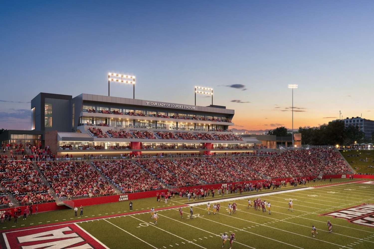 A rendering of the proposed renovations to the Louisiana Ragin' Cajuns football stadium.