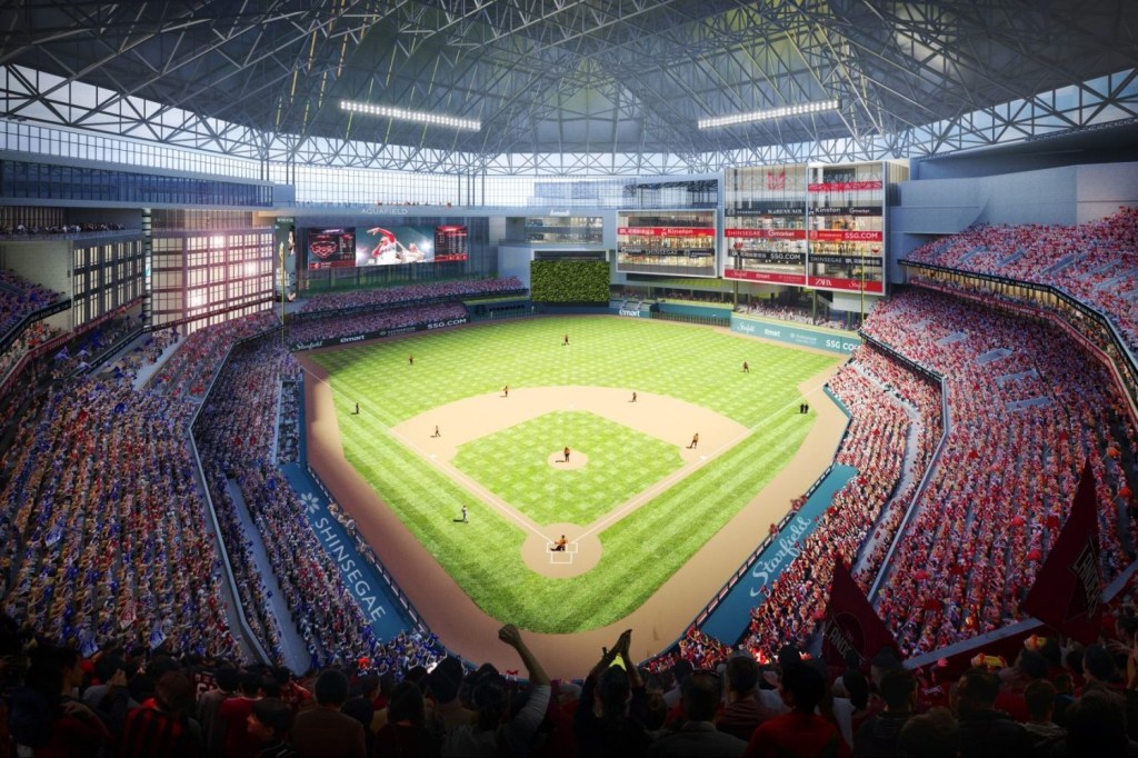 A rendering of the SSG Landers new baseball stadium currently under construction in Incheon, South Korea.
