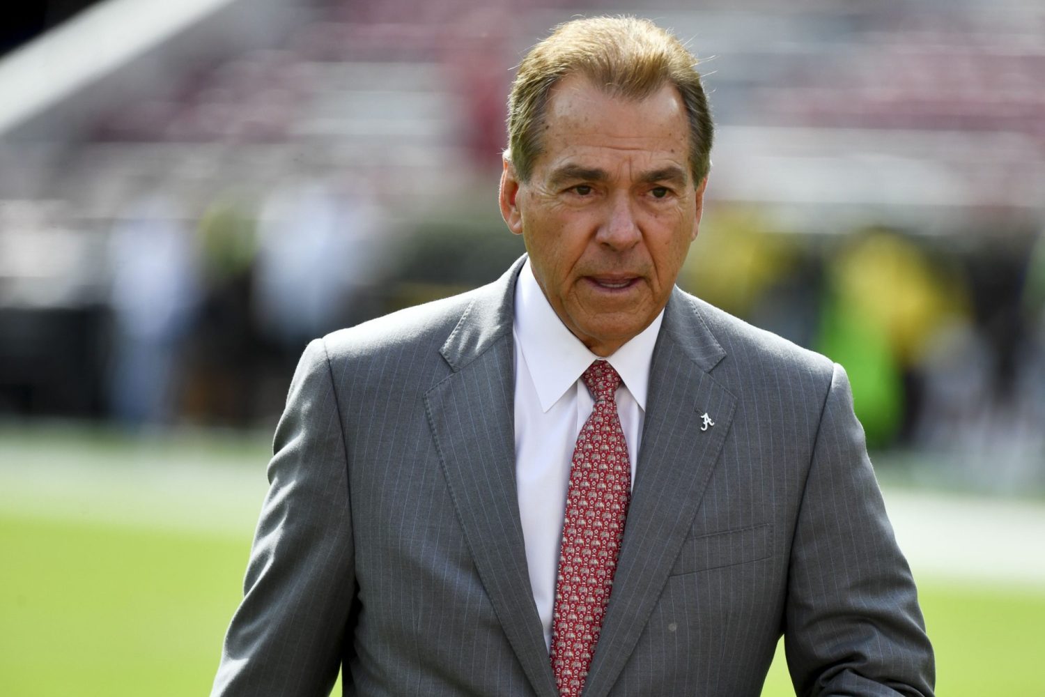Alabama Crimson Tide head coach Nick Saban does his traditional walk around at Bryant-Denny Stadium before a game against the Tennessee Volunteers.