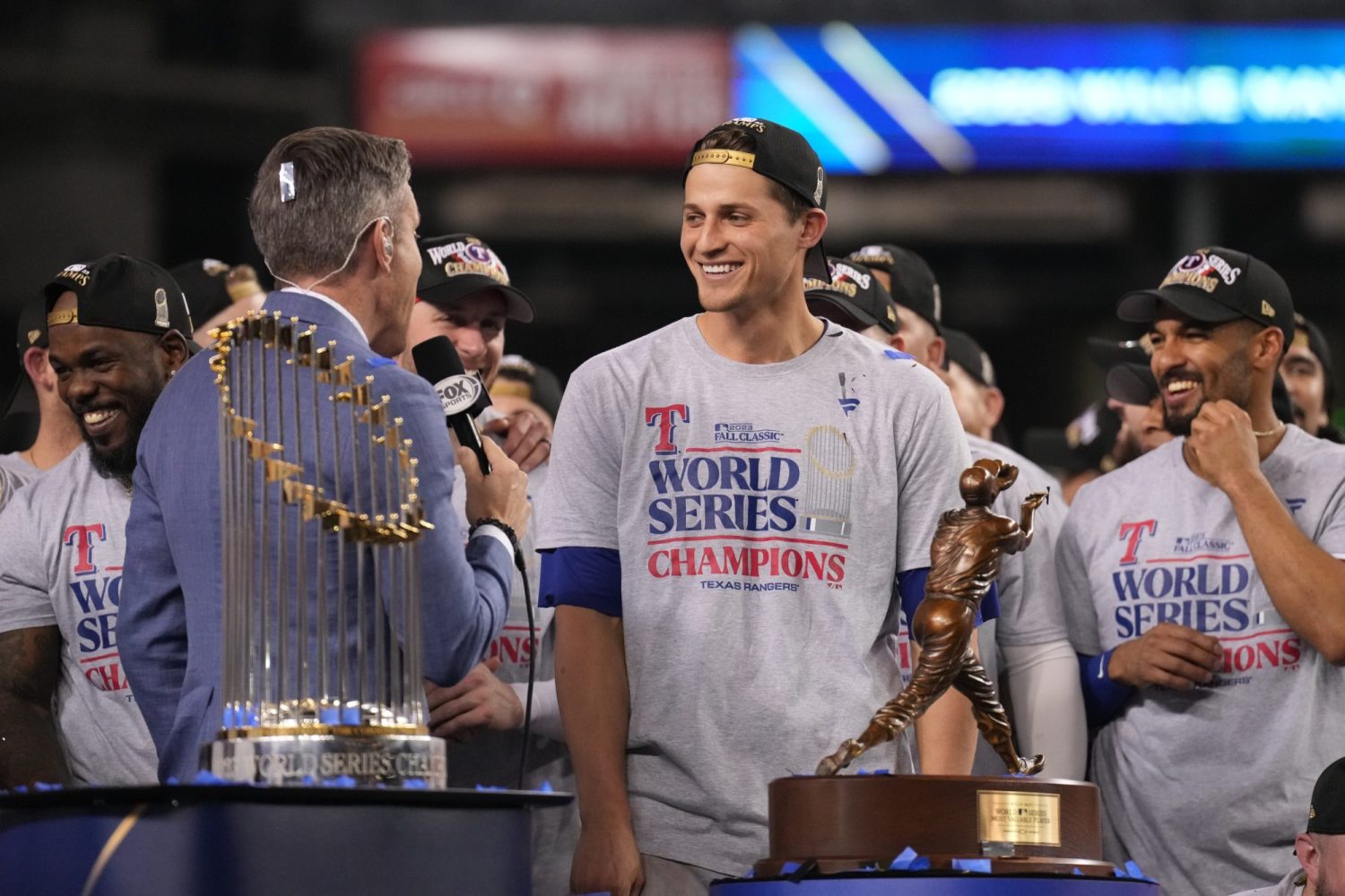 Texas Rangers shortstop Corey Seager is named the MVP after defeating the Arizona Diamondbacks in Game Five of the 2023 World Series at Chase Field.