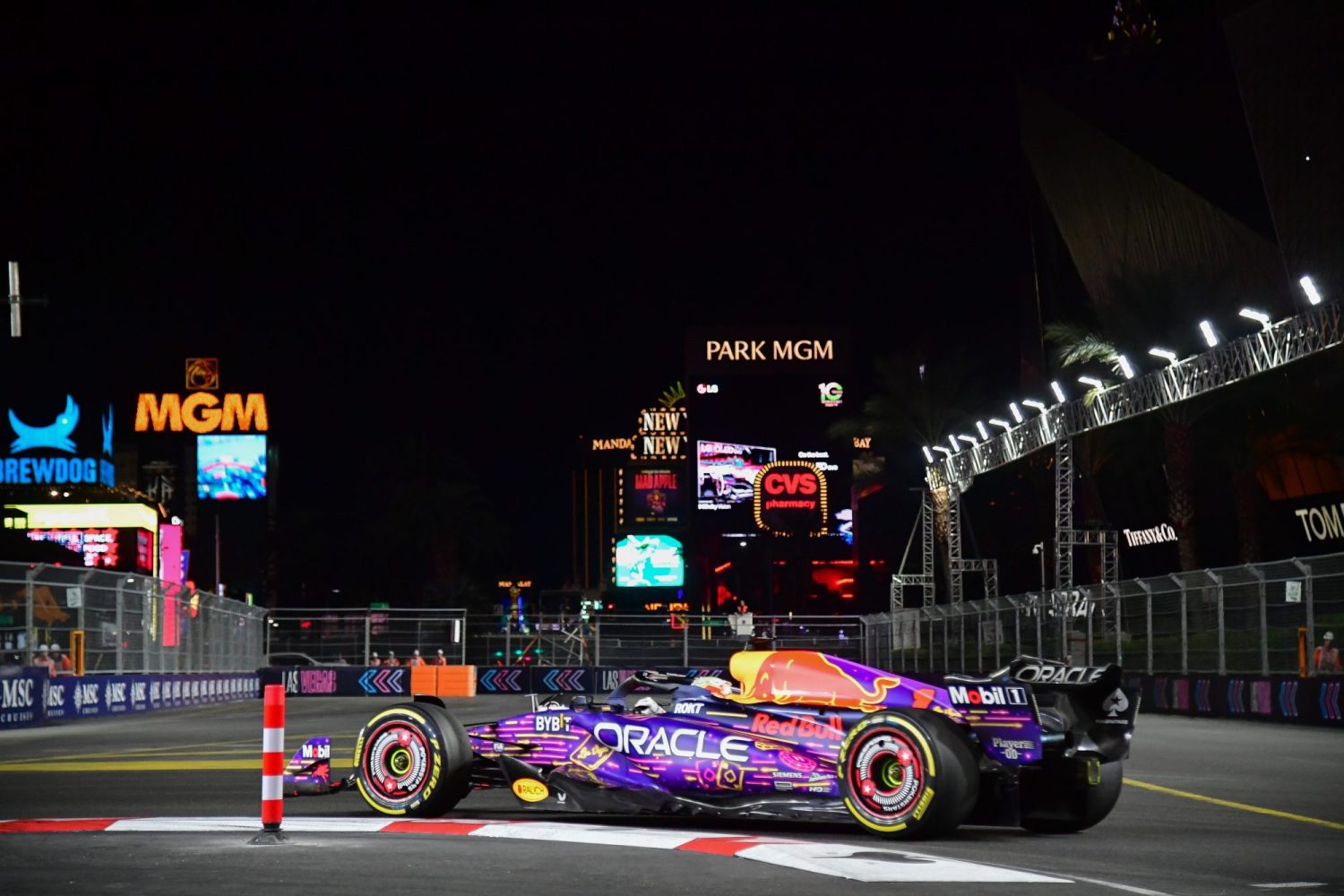 Red Bull Racing driver Max Verstappen of The Netherlands during the Las Vegas Grand Prix at Las Vegas Strip Circuit.