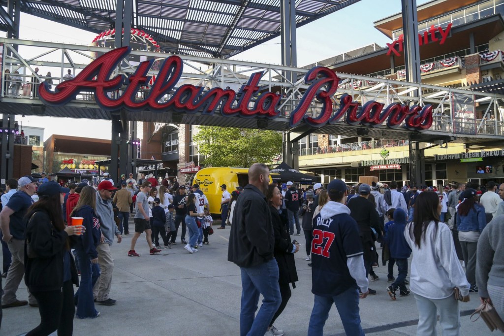 Apr 7, 2022; Atlanta, Georgia, USA; A general view of fans outside of Truist Park before the game on Opening Day between the Atlanta Braves and Cincinnati Reds.