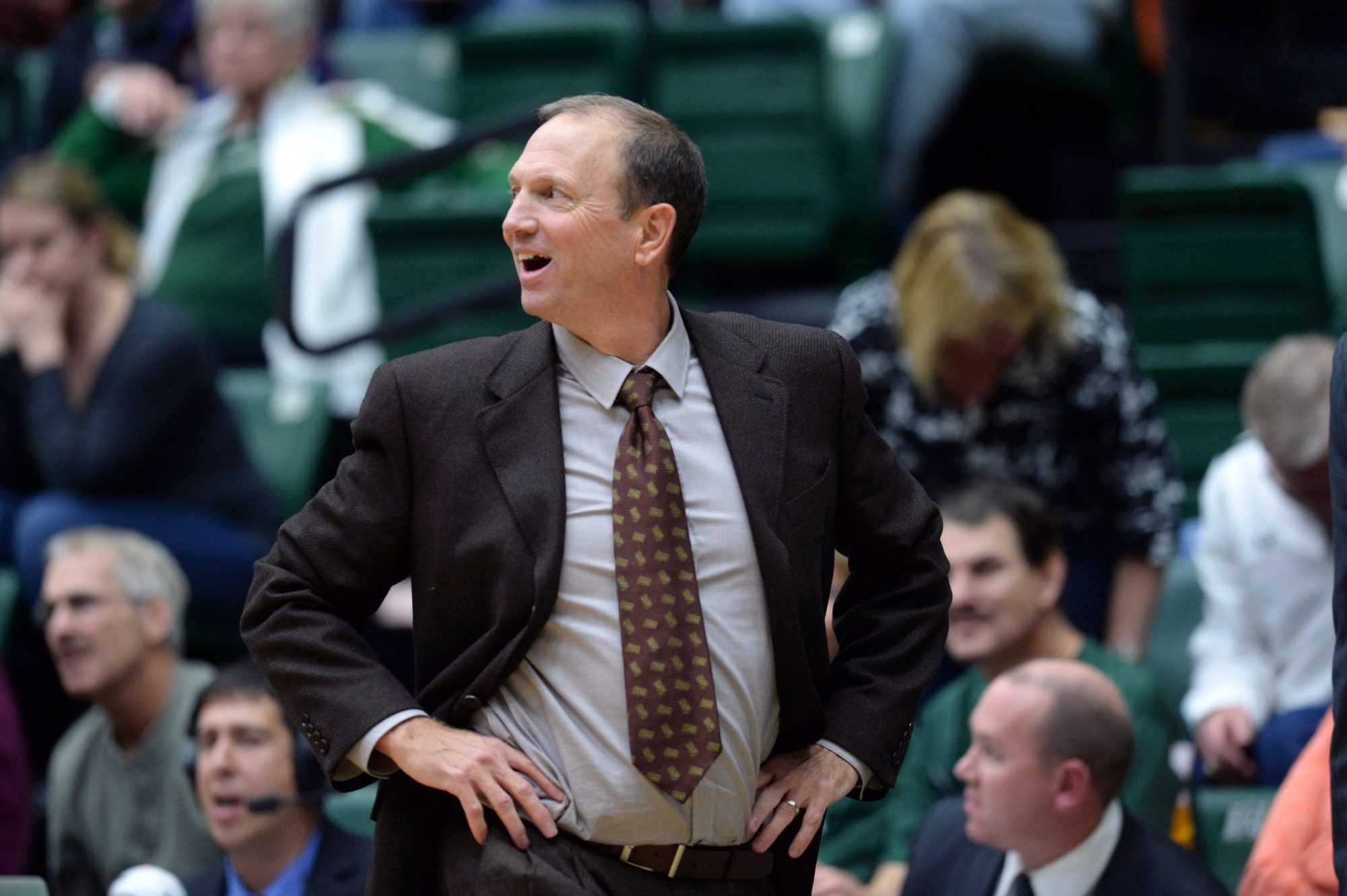 Dec 3, 2015; Fort Collins, CO, USA; Long Beach State 49ers head coach Dan Monson during the second half against the Colorado State Rams at Moby Arena. The 49ers defeated the Rams 83-77.