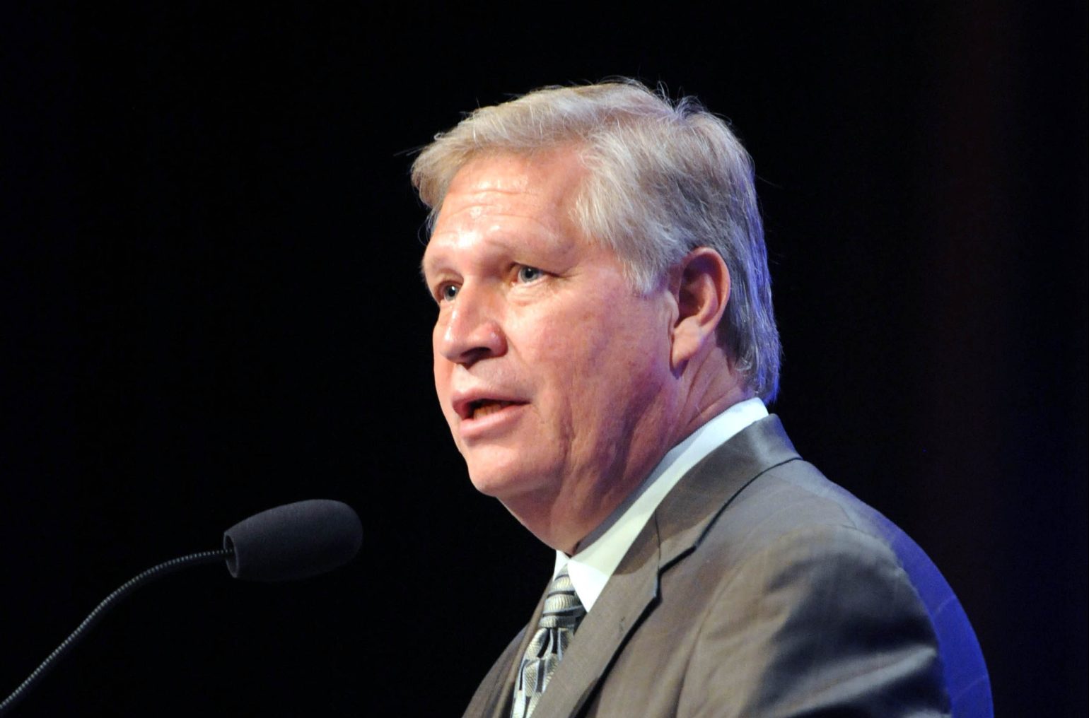 Feb 6, 2010; Hollywood, FL, USA; Chris Mortensen emcees the Super Bowl Breakfast at the Westin Diplomat Resort & Spa.
