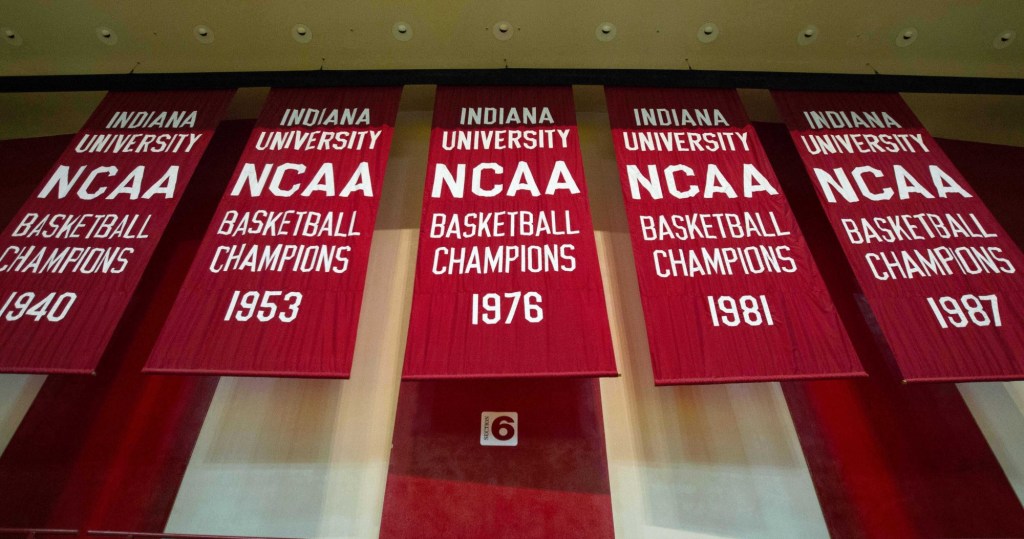 Nov 16, 2015; Bloomington, IN, USA; General view of the championship banners at Assembly Hall prior to the game between Austin Peay and Indiana.