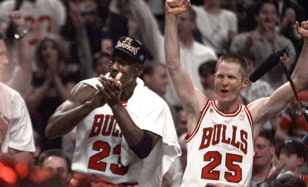 Steve Kerr was teammates with Michael Jordan for five seasons with the Bulls, winning three championships. 2020-04-13 Kerr Jordan1