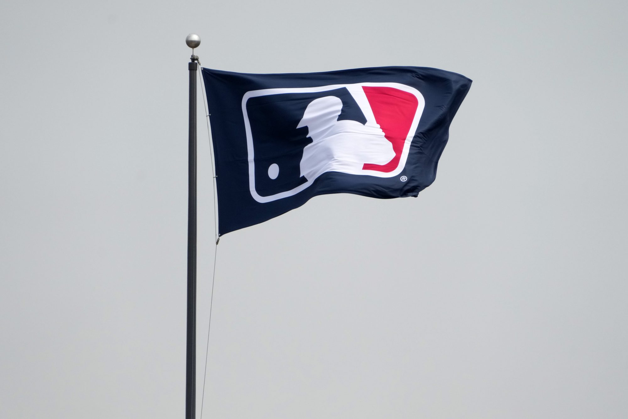 Apr 28, 2024; Mexico City, Mexico; A Major League Baseball flag at the MLB World Tour Mexico City Series game at Estadio Alfredo Harp Helu.