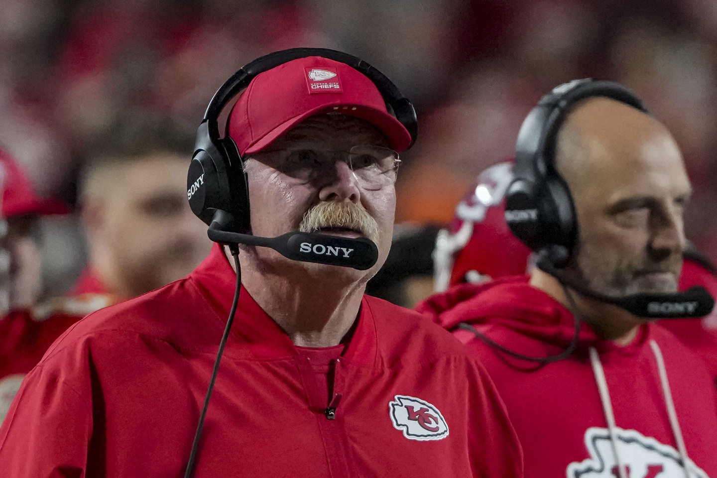 Dec 25, 2025; Kansas City, Missouri, USA; Kansas City Chiefs coach Andy Reid during the second quarter at GEHA Field at Arrowhead Stadium.