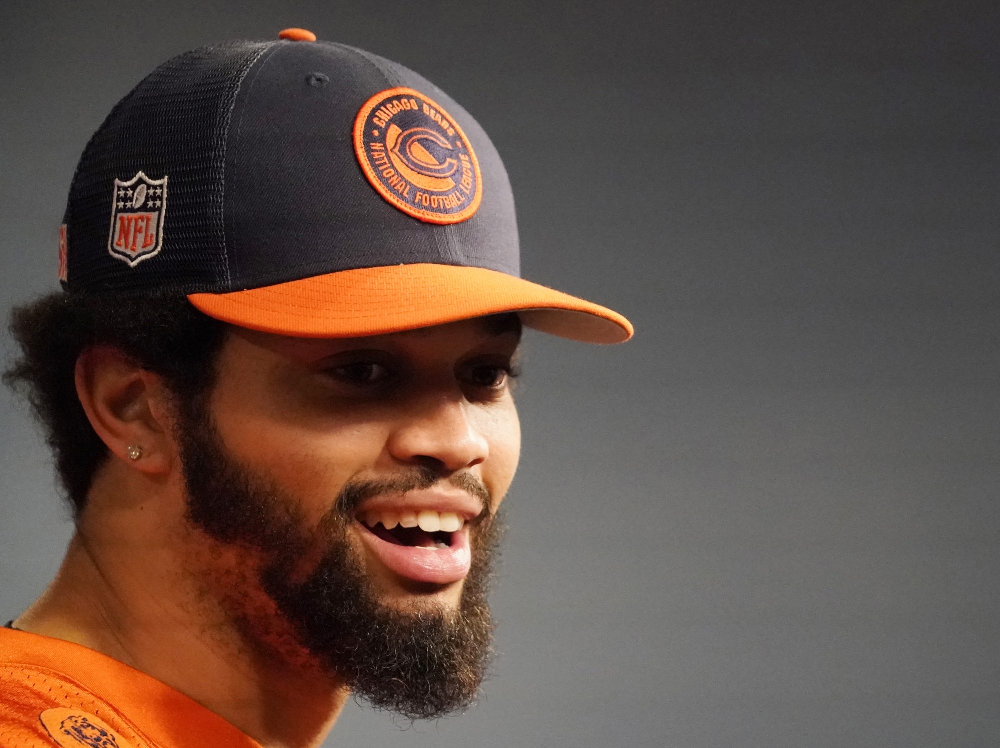 May 10, 2024; Lake Forest, IL, USA; Chicago Bears quarterback Caleb Williams during a press conference before Chicago Bears rookie minicamp at Halas Hall.