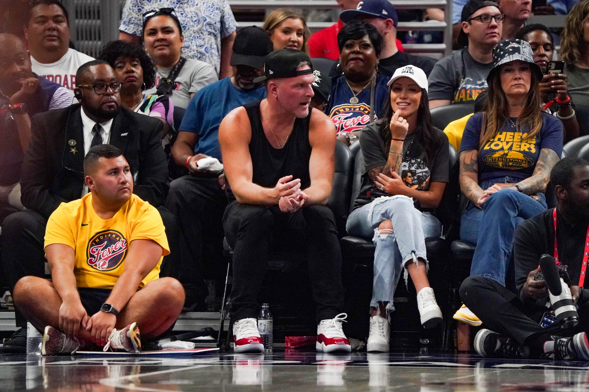 June 1, 2024; Indianapolis, IN, USA; Retired Indianapolis Colts player and American sports analyst Pat McAfee attends a game between the Indiana Fever and the Chicago Sky on Saturday, June 1, 2024, at Grainbridge Fieldhouse in Indianapolis.