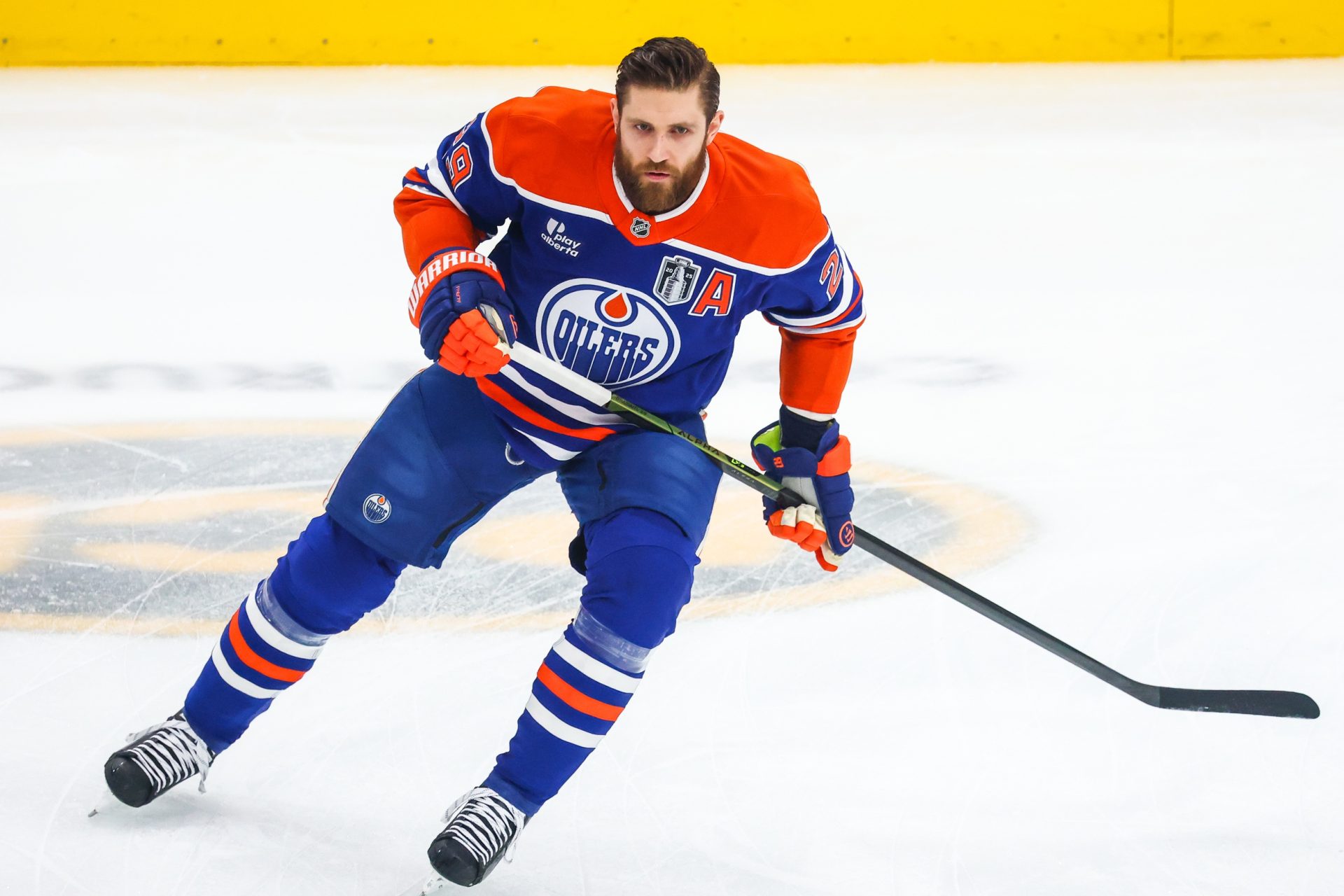 Jun 14, 2025; Edmonton, Alberta, CAN; Edmonton Oilers center Leon Draisaitl (29) skates during the warmup period against the Florida Panthers in game five of the 2025 Stanley Cup Final at Rogers Place.