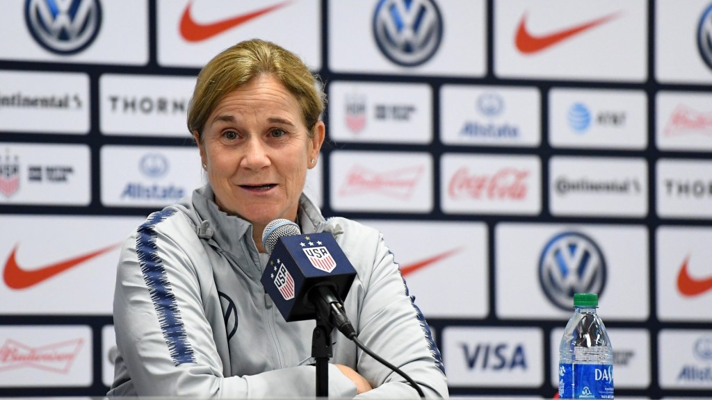 Oct 5, 2019; Chicago, IL, USA; US Women's National Soccer Team Coach Jill Ellis speaks to the media during a press conference ahead of her final match as head coach of the US Women's National Soccer Team Coach at Soldier Field.